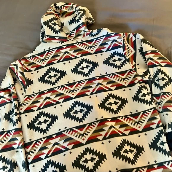 Men's Patterned Hoodie Sweater - Black, Red, Cream - Picture 5 of 9